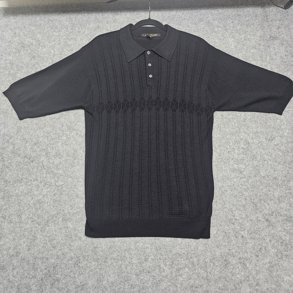 Alan Stuart Mens Medium Knit Design Short Sleeve Banded Hem Polo Shirt